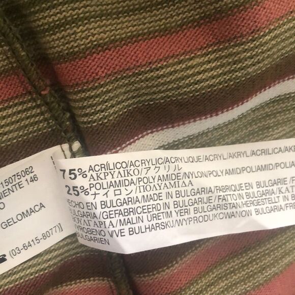 Zara Collection Green, Pink, White & Brown Striped Wrap Sweater Sz L Preppy - Picture 7 of 14